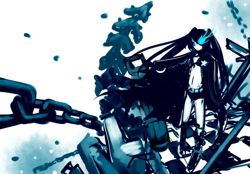Anime Character with Chains — Blue, Dramatic, Digital Art, Long Hair