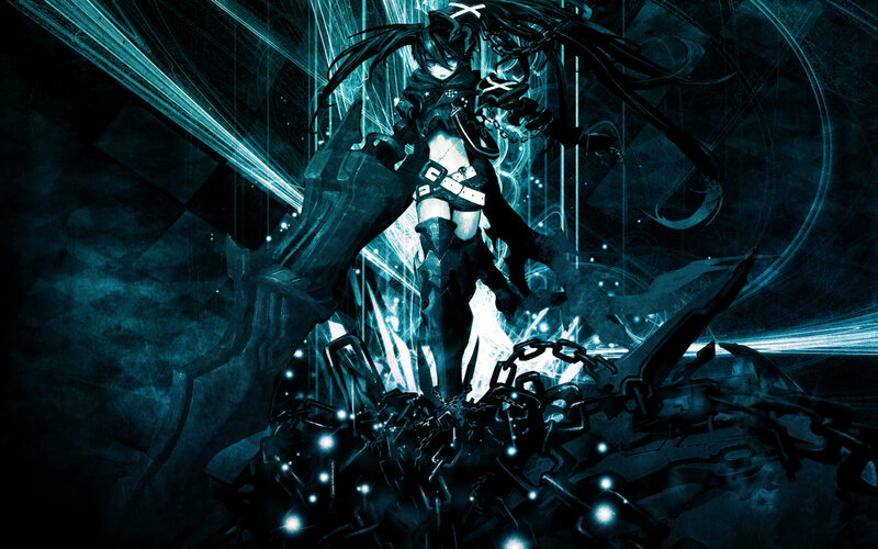Anime Character with Chains — Blue, Dramatic, Night, Digital Art, Light Beams, Dark Background