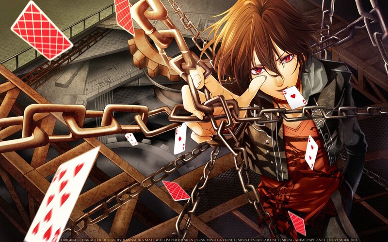 Anime Character with Chains — Brown, Dramatic, Cards