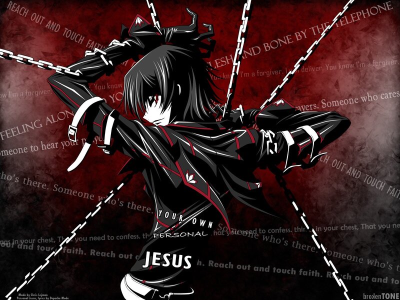 Anime Character with Chains — Red, Dramatic, Digital Art