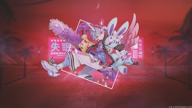 Anime Character with Chainsaw — Red, Dramatic