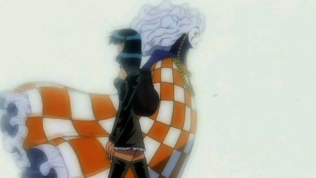 anime character with checkered cloak