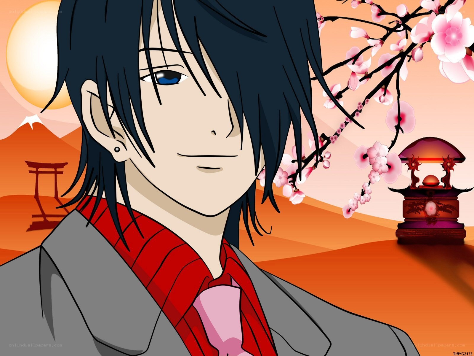 anime character with cherry blossoms