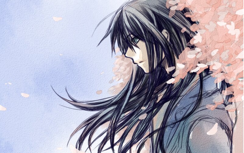 anime character with cherry blossoms