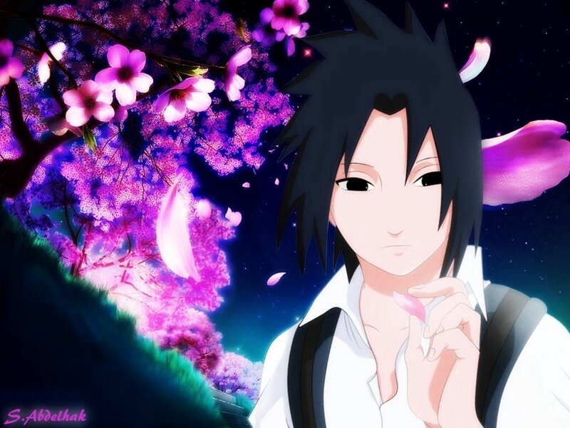 Anime Character with Cherry Blossoms — Purple, Serene