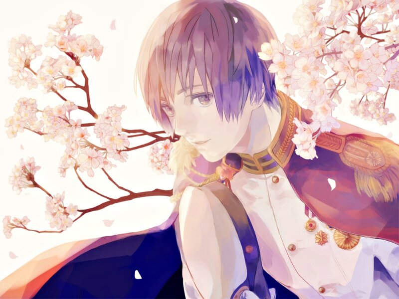 Anime Character with Cherry Blossoms — White