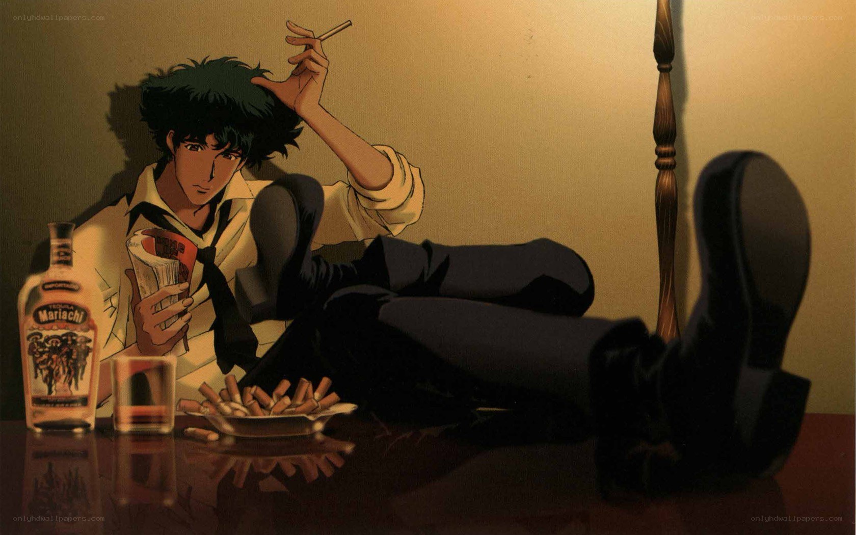 Anime character with cigarette and tequila