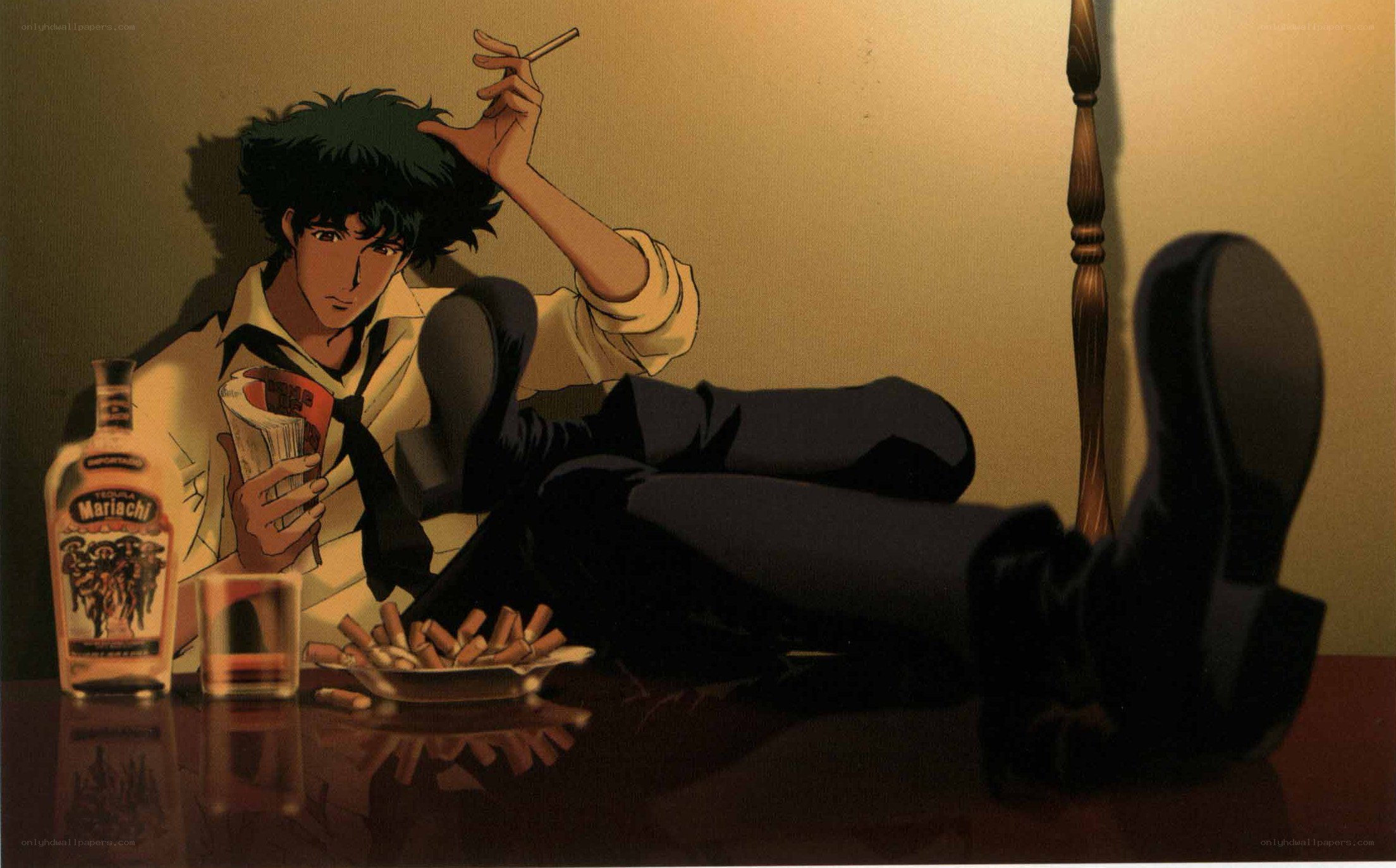 anime character with cigarette and tequila