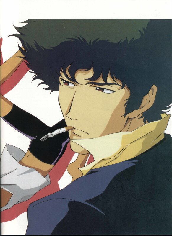 Anime Character with Cigarette — Black, Serious