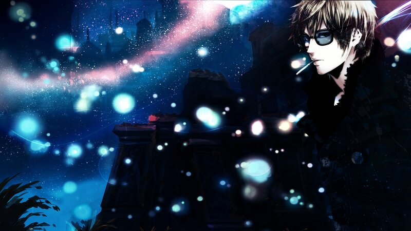 Anime Character with Cigarette — Blue