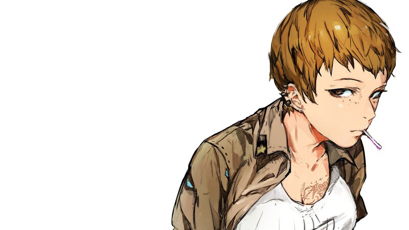 Anime Character with Cigarette — Brown, Neutral