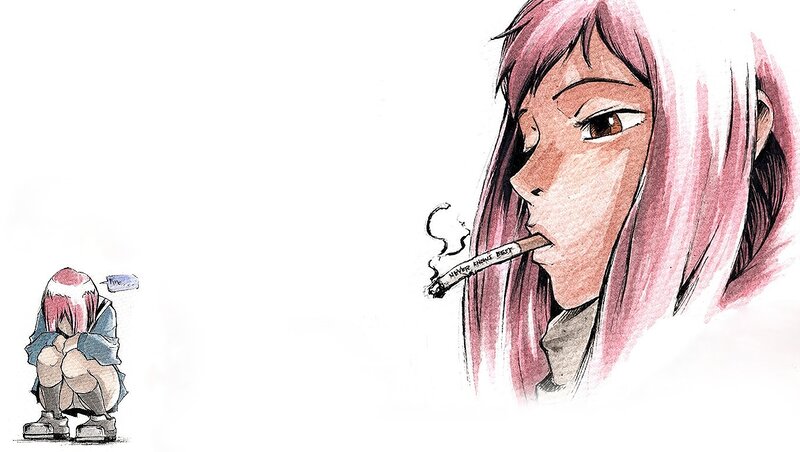 Anime Character with Cigarette — Pink