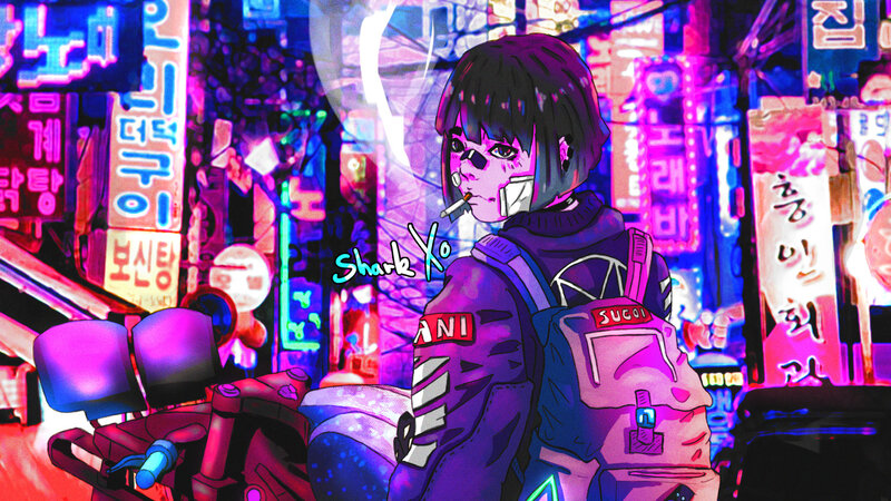 Anime Character with Cigarette — Purple, Nocturnal