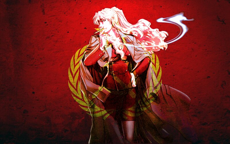 Anime Character with Cigarette — Red, Dramatic, Manga