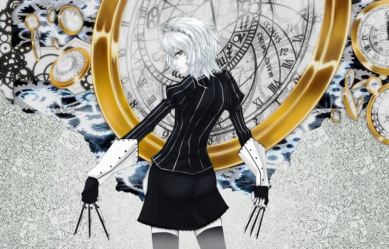 Anime Character with Claws — Black, Dramatic, Digital Art, Clocks