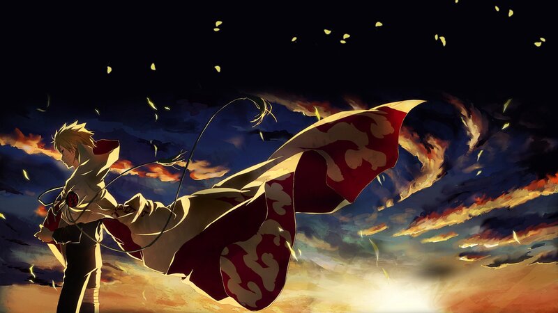 Anime Character with Cloak — Red, Dramatic, Sunset, Digital Art