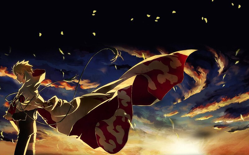 Anime Character with Cloak — Red, Dramatic, Sunset, Sky