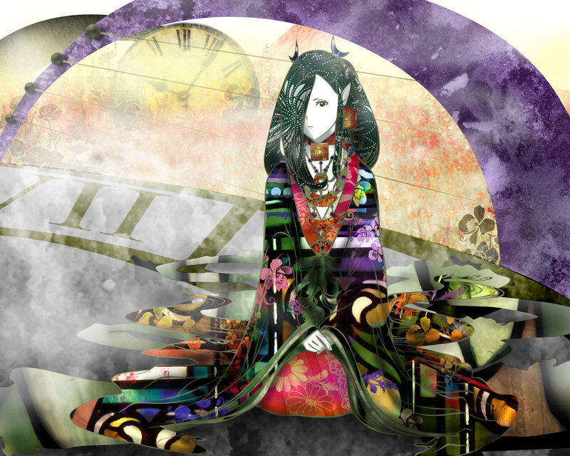 Anime character with clock background
