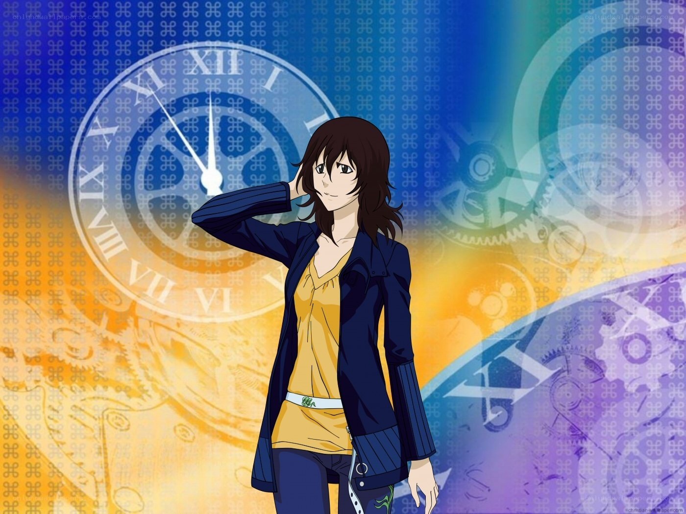 anime character with clock background