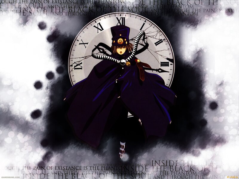 Anime Character with Clock — Black, Dramatic, Cloak