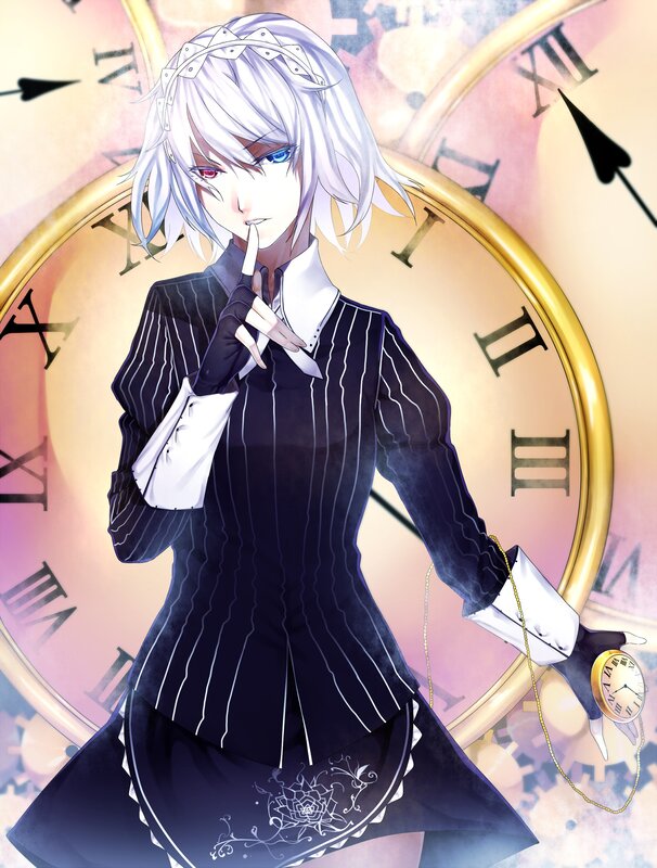 Anime Character with Clock — White