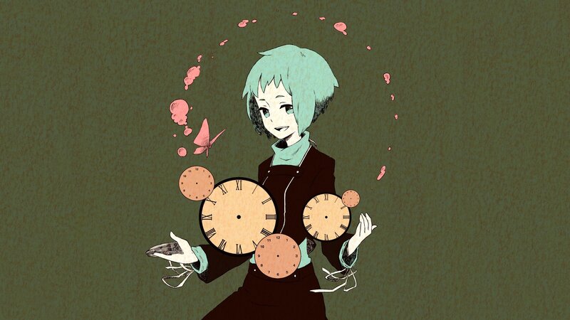 Anime Character with Clocks — Green