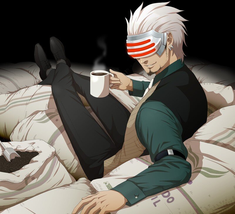 anime character with coffee