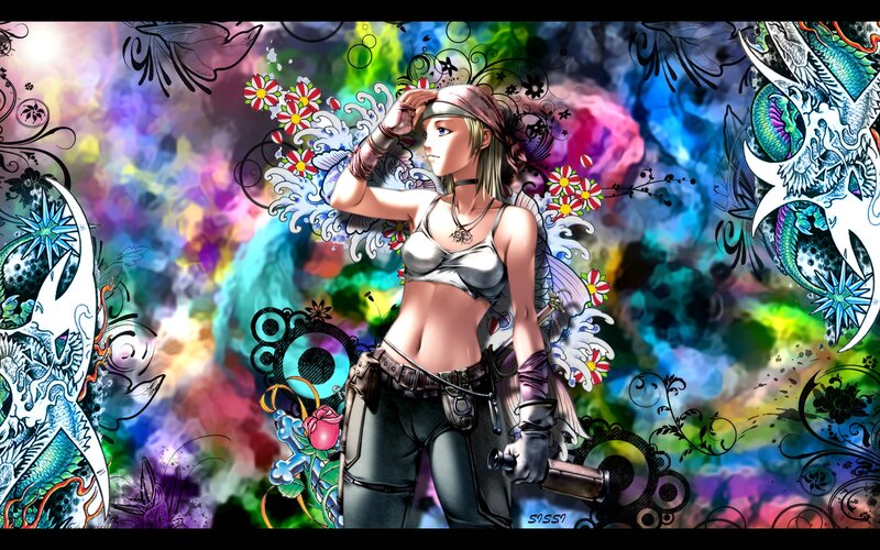 anime character with colorful background
