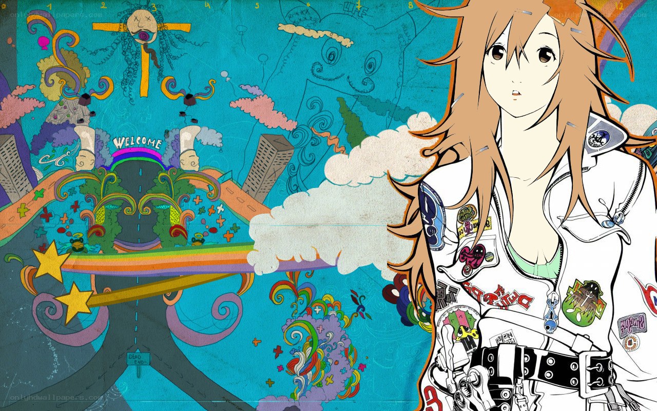 anime character with colorful background