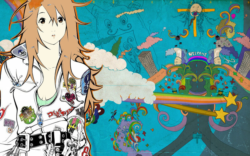 anime character with colorful background