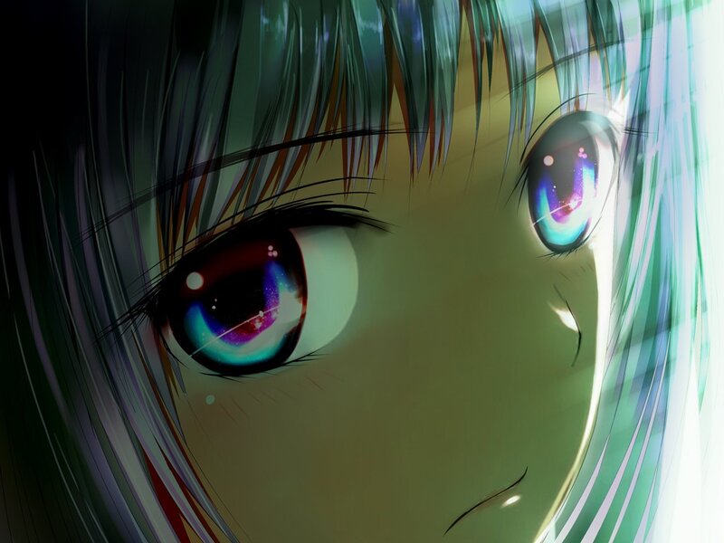 anime character with colorful eyes