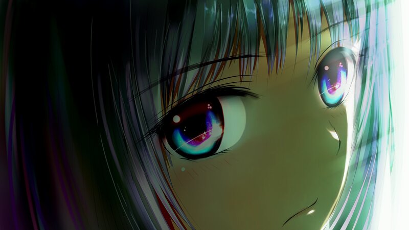 anime character with colorful eyes
