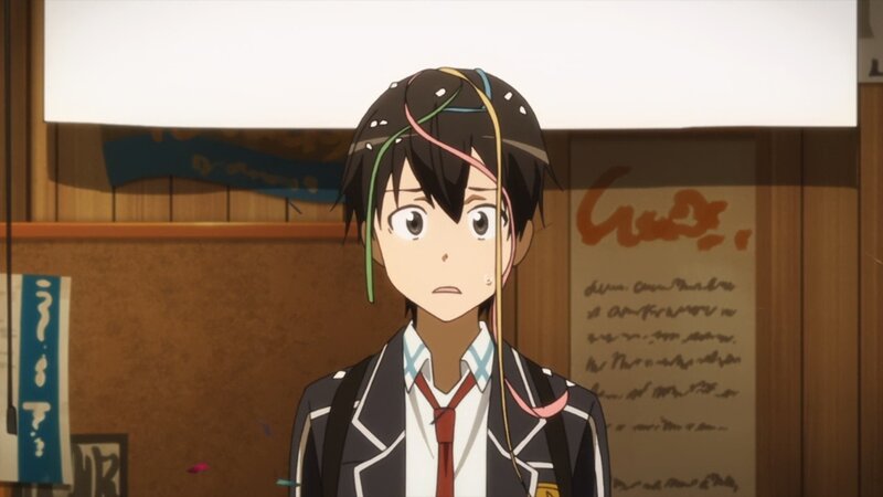 anime character with colorful hair