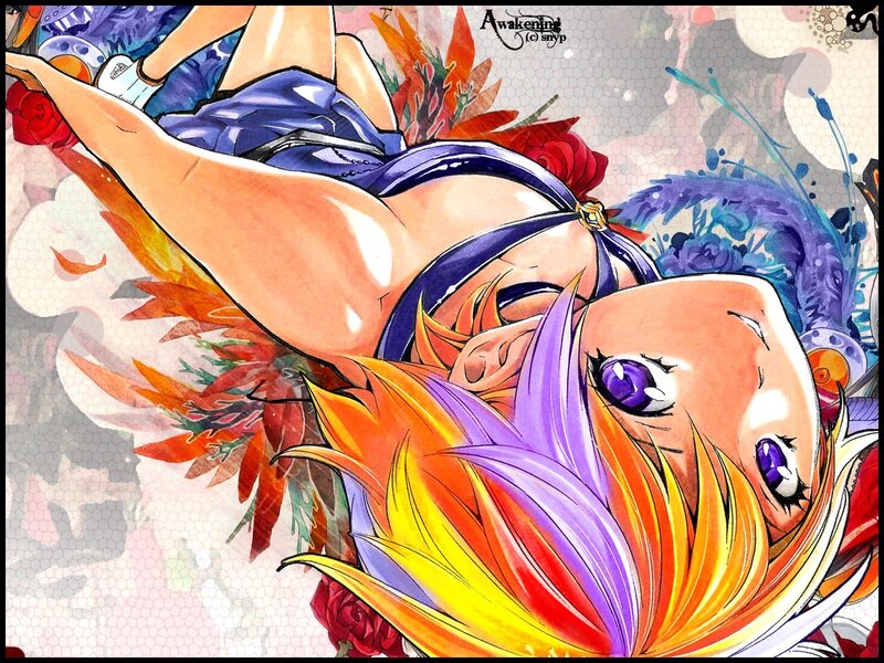 anime character with colorful hair