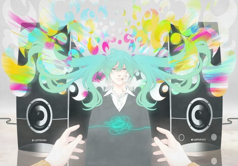 Anime character with colorful music