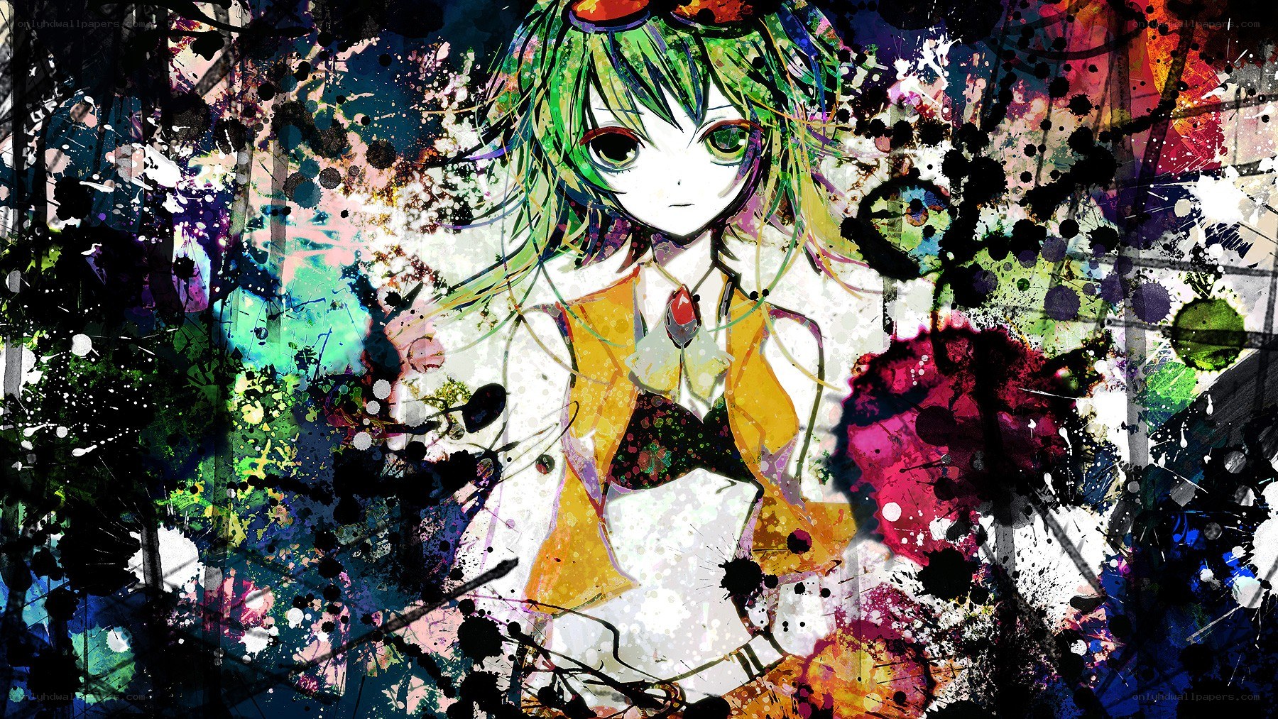 anime character with colorful splatters
