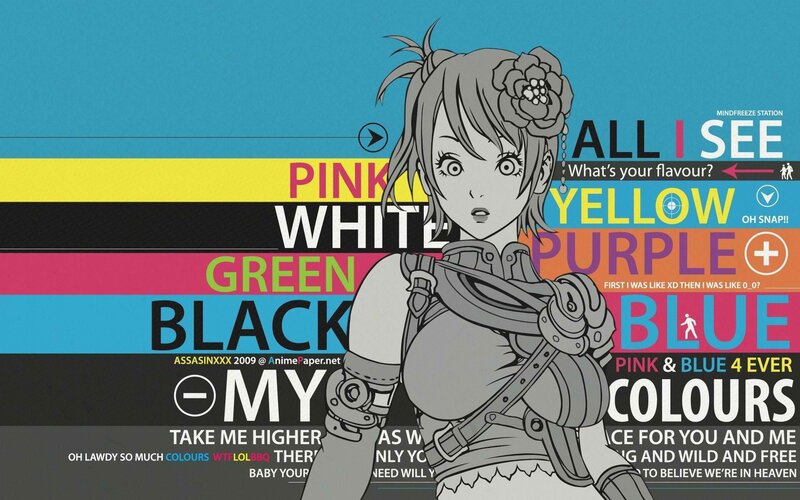 anime character with colorful text