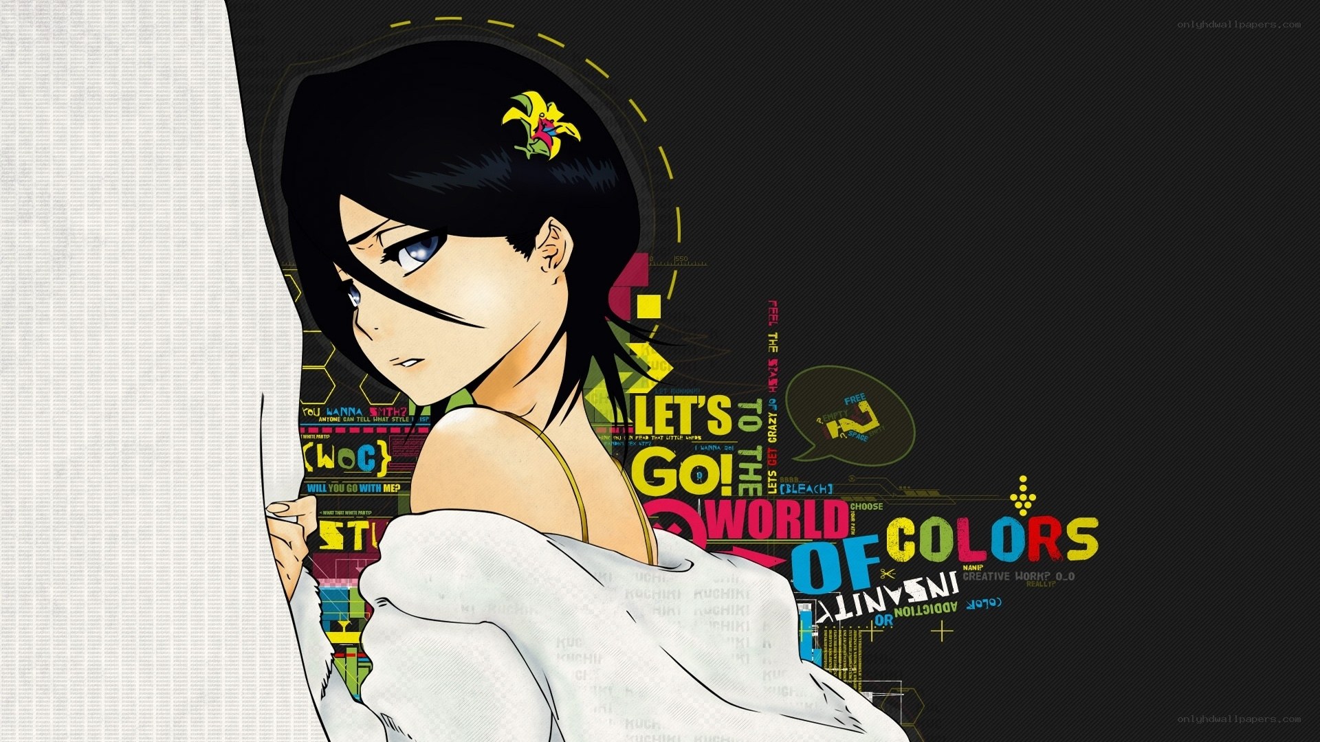 anime character with colorful text