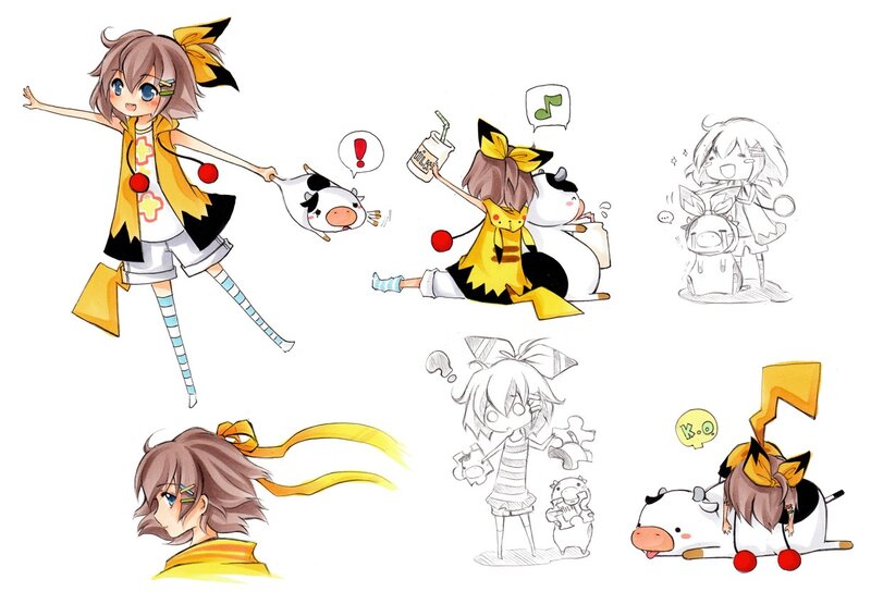 anime character with cow plush