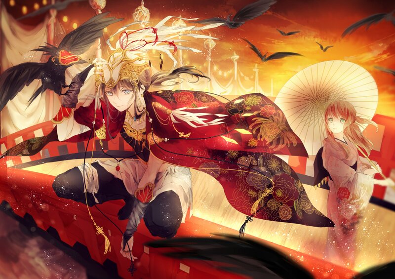 Anime Character with Crow — Red