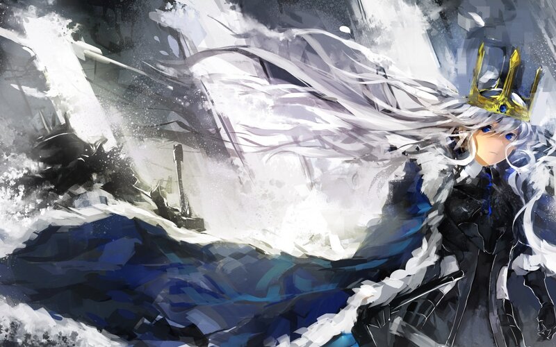 Anime Character with Crown — White, Dramatic
