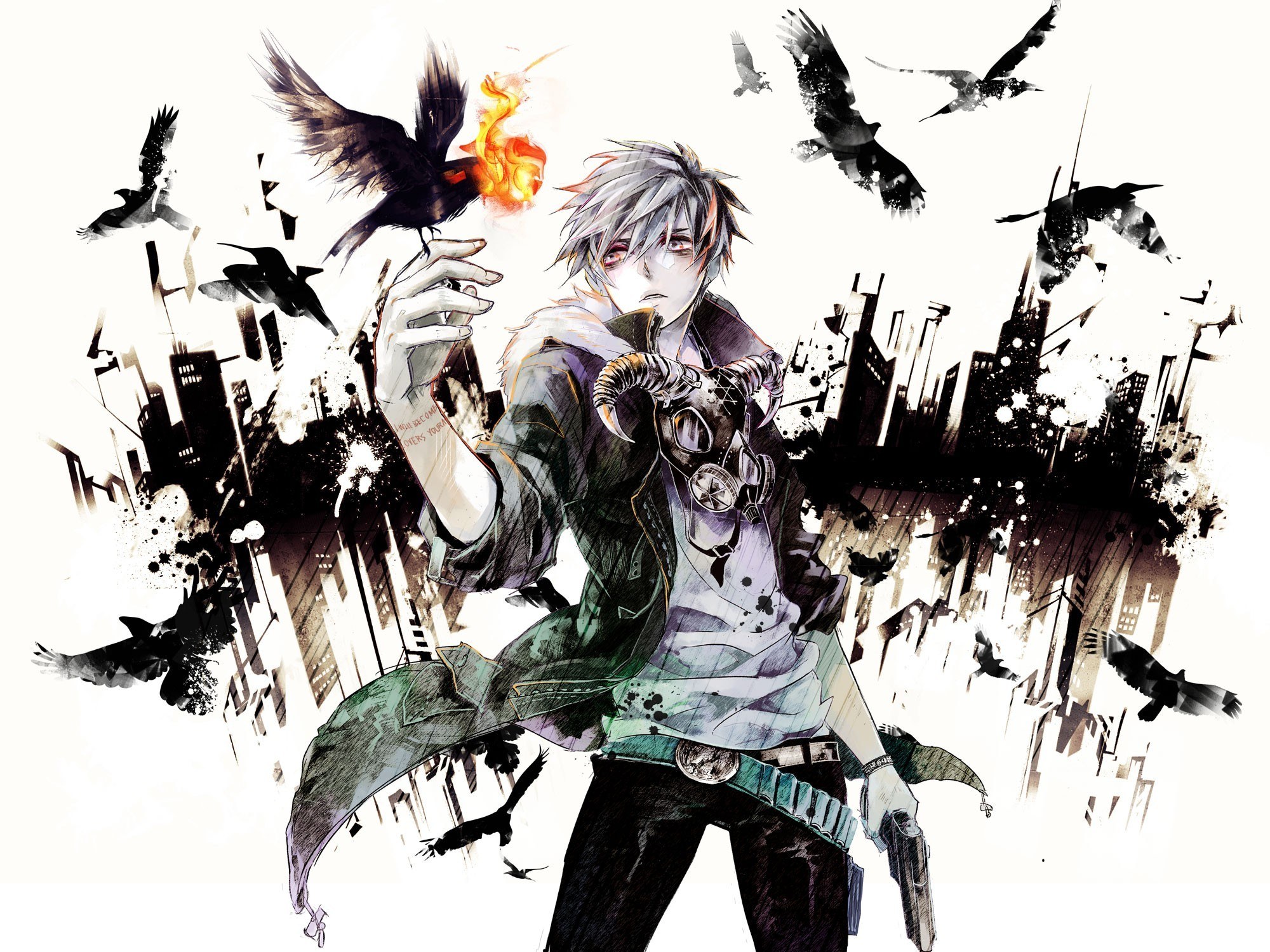 anime character with crows