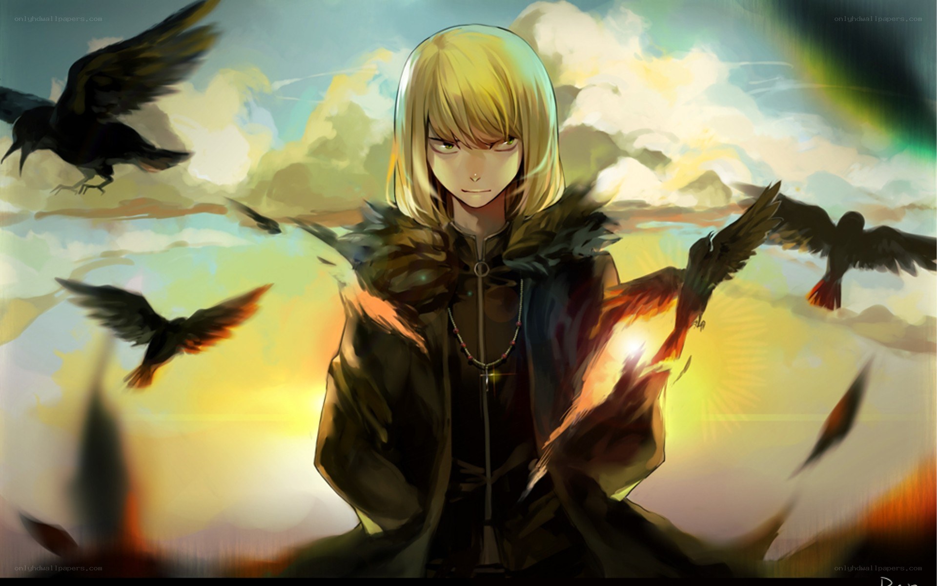 Anime character with crows