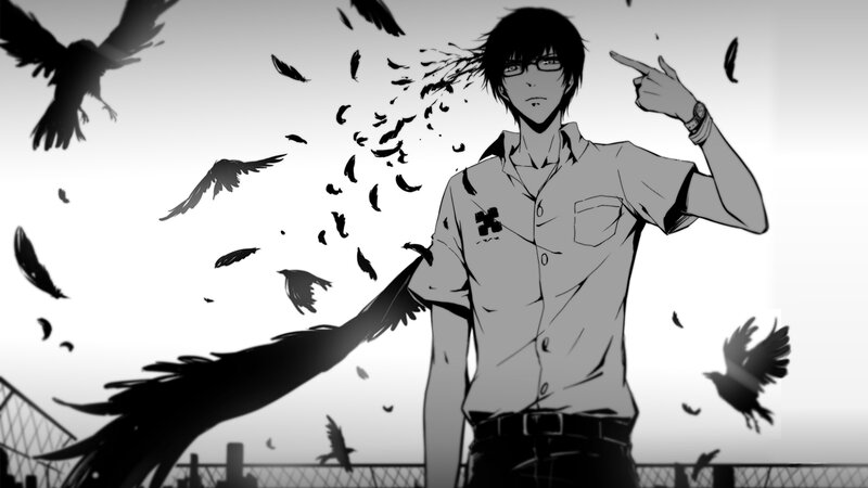 Anime Character with Crows — Black, Dramatic, Manga, Feathers