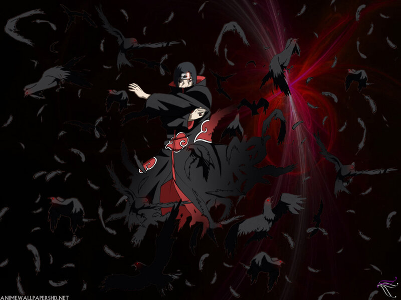 Anime Character with Crows — Black, Dramatic, Night