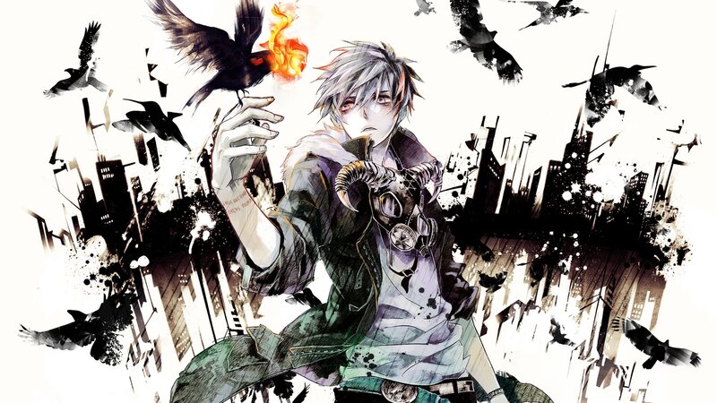 Anime Character with Crows — Black, Dramatic