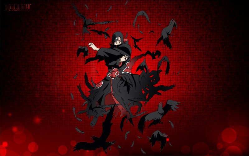 Anime Character with Crows — Red, Dramatic, Cloak