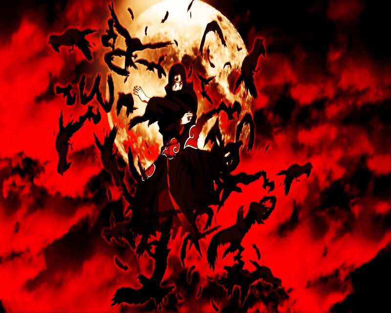Anime Character with Crows — Red, Dramatic
