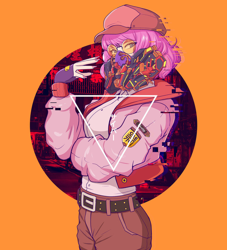 Anime Character with Cybernetic Arm — Orange