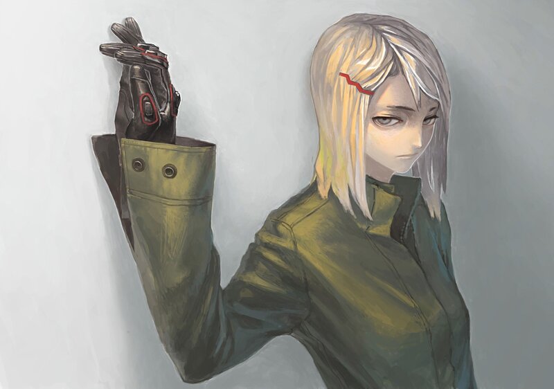 anime character with cybernetic hand